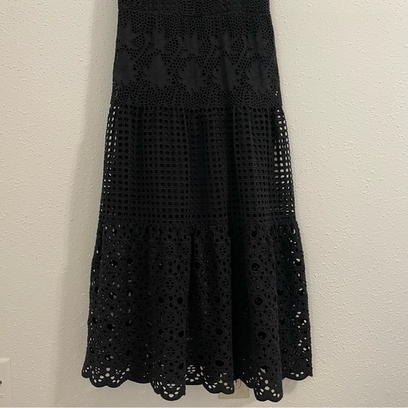 All Saints Janey Eyelet Lace Embroidered Slip Black Midi Dress - size 4 - Picture 4 of 15